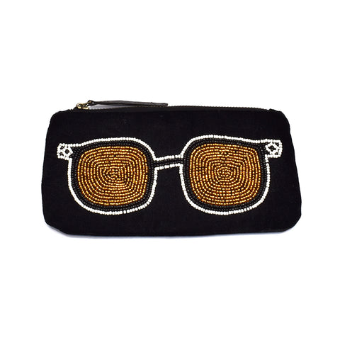 Black beaded eyeglasses pouch