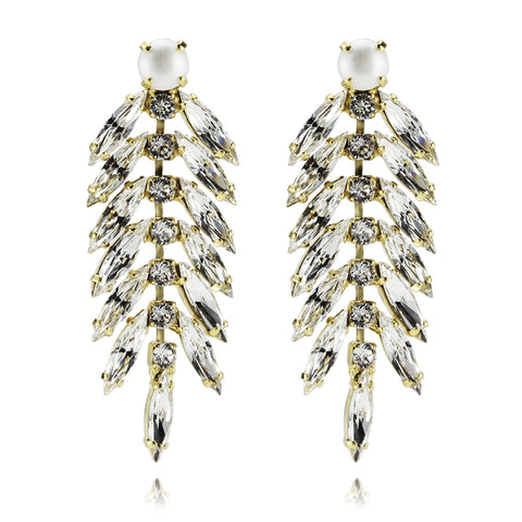 FEATHER EARRINGS / PEARL + CRYSTAL