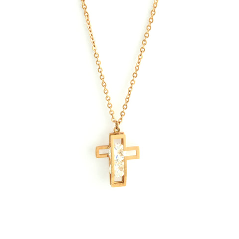 Gold cross stone necklace