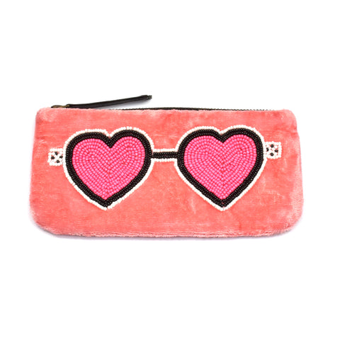 Pink beaded eyeglasses pouch