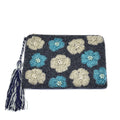 Daisy flower blue beaded makeup bag